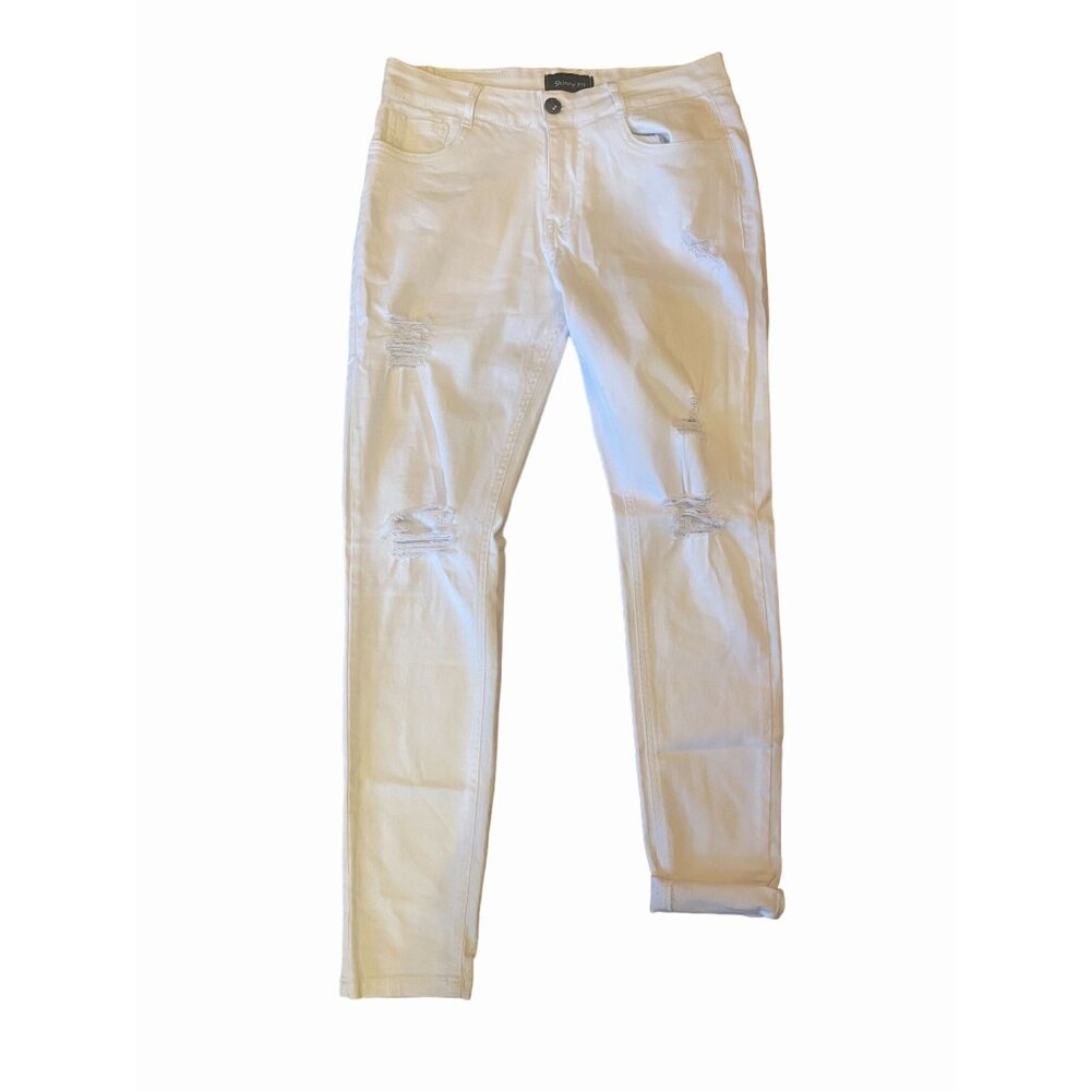 white distressed jeans stretch NWOT sz 30" 5 pocket low rise